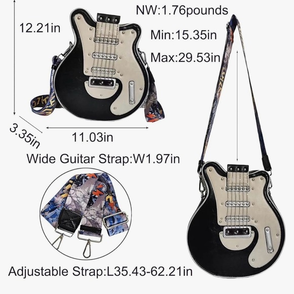 Tami Too Novelty Black & White Electric Guitar Crossbody Bag - Picture 6 of 14